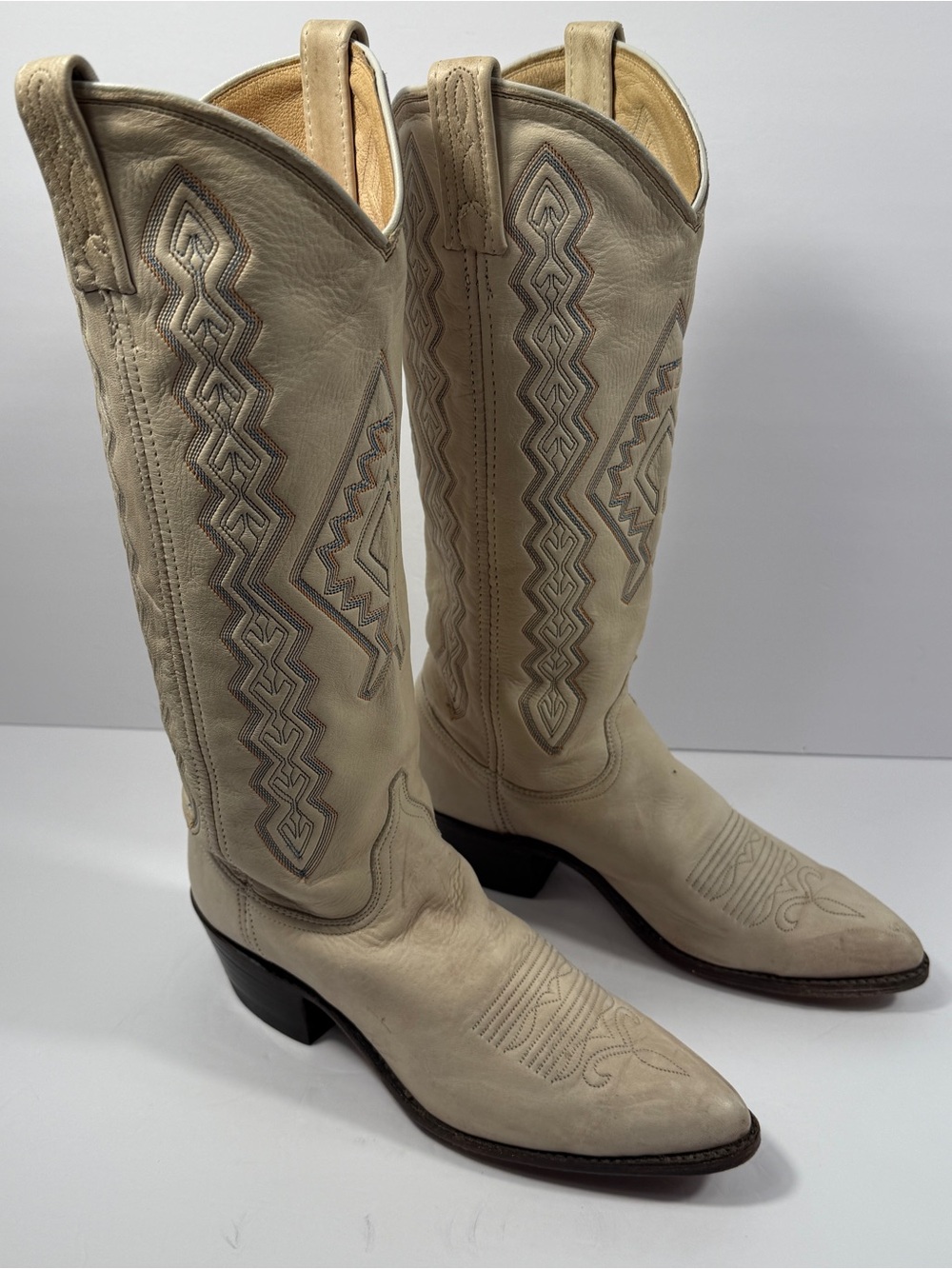 Dan Post Cowboy Boots Leather Cream Aztec Womens 8.5 Made in USA Western